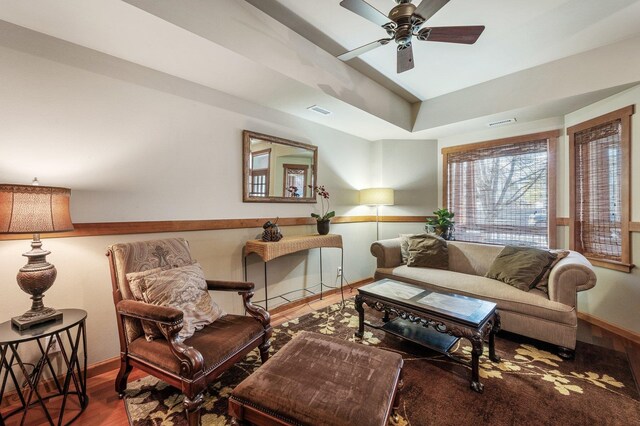 316 S 10th Pl, Coeur D Alene, ID 83814 - living area featuring baseboards, wood finished floors, and ceiling fan