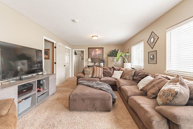 living area with light carpet