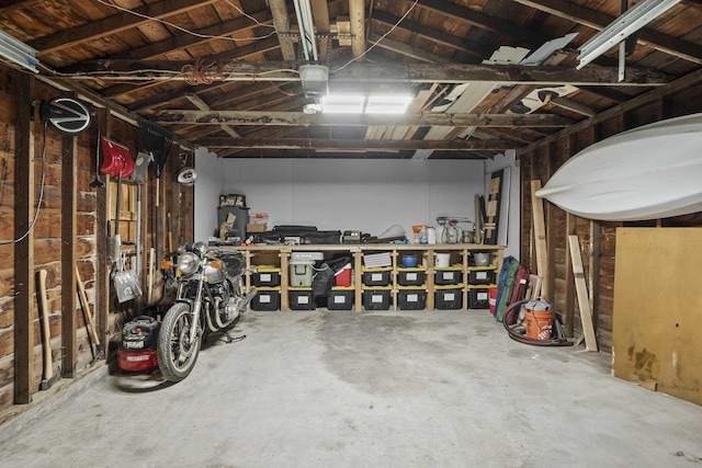 garage featuring a workshop area
