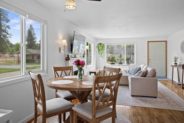 dining room featuring wood finished floors and baseboards