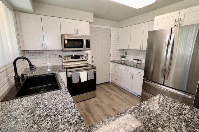 13703 E 31st Ave, Spokane Valley, WA 99216 - kitchen with appliances with stainless steel finishes, a sink, backsplash, and white cabinetry
