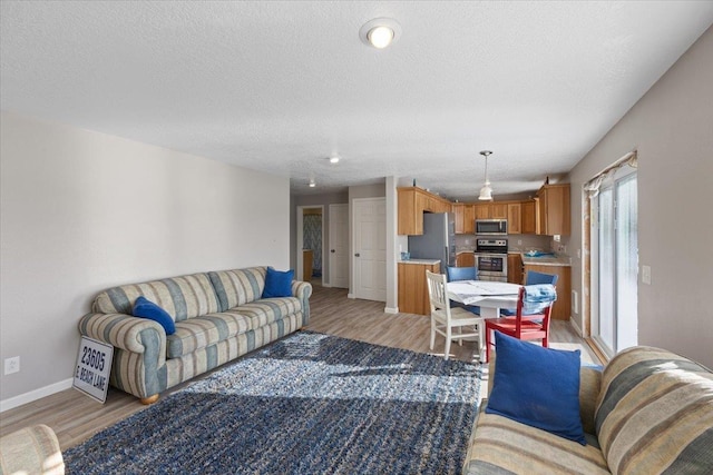 23605 E Beach Ln, Newman Lake, WA 99025 - living area featuring light wood finished floors, baseboards, and a textured ceiling
