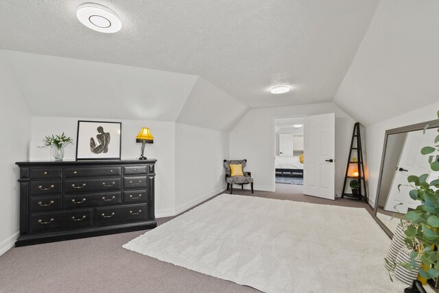 7406 S Deerview Ln, Spokane, WA 99223 - bedroom featuring lofted ceiling, carpet floors, baseboards, and a textured ceiling