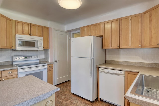2410 W Upton Ave, Spokane, WA 99205 - kitchen featuring white appliances, decorative backsplash, and light countertops