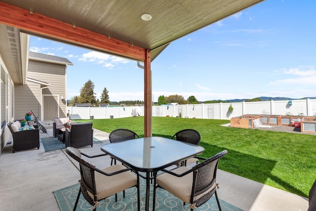 view of patio with an outdoor living space and outdoor dining area
