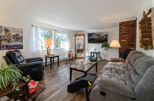 3817 E Frederick Ave, Spokane, WA 99217 - living room with wood finished floors, a baseboard heating unit, and a textured ceiling