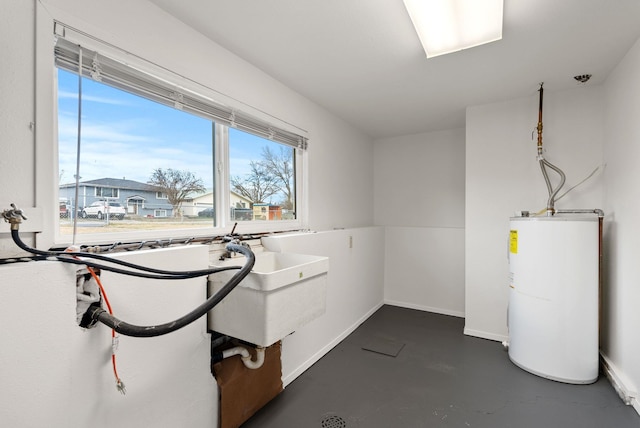 2612 E Longfellow Ave, Spokane, WA 99207 - laundry room with water heater, baseboards, and a sink