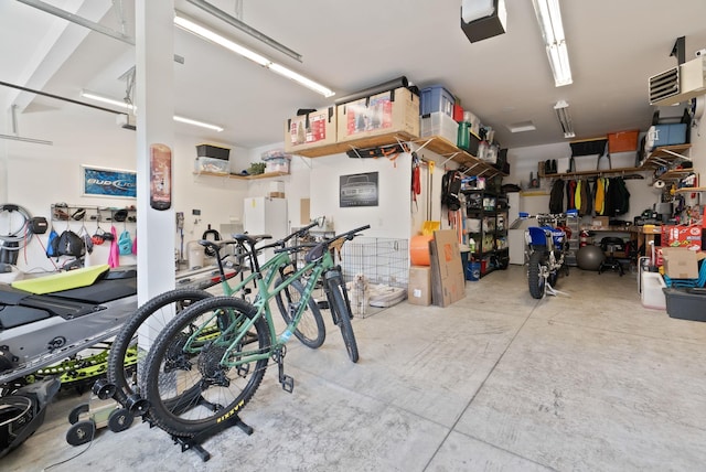 garage with a workshop area