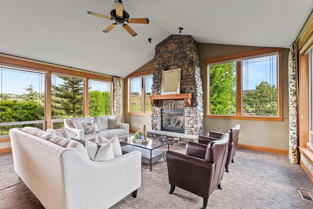 4224 E Hoffman Ln, Spokane, WA 99223 - living room featuring healthy amount of natural light, vaulted ceiling, ceiling fan, and baseboards