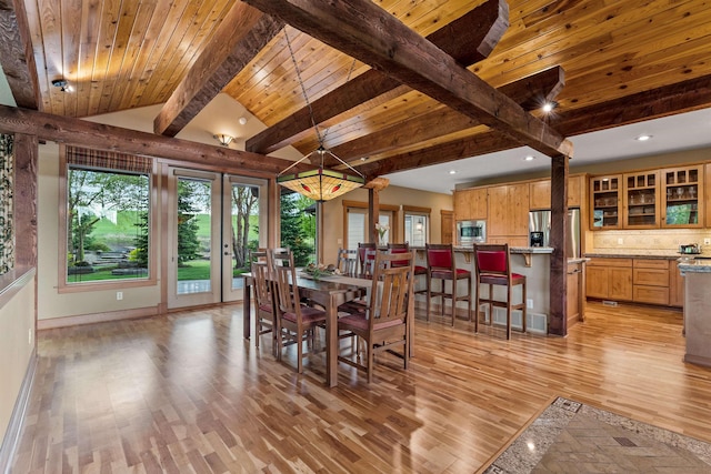 4224 E Hoffman Ln, Spokane, WA 99223 - dining room with light wood-type flooring, plenty of natural light, french doors, recessed lighting, and wooden ceiling