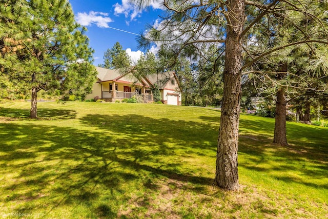 view of grassy yard with a porch