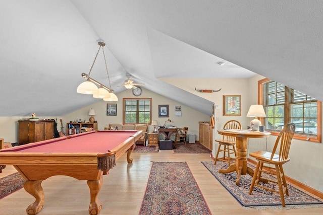 2059 Dry Creek Rd, Chewelah, WA 99109 - game room with wood finished floors, lofted ceiling, ceiling fan, and billiards table