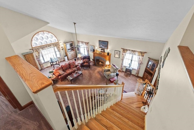 2059 Dry Creek Rd, Chewelah, WA 99109 - stairs with lofted ceiling, wood finished floors, and baseboards