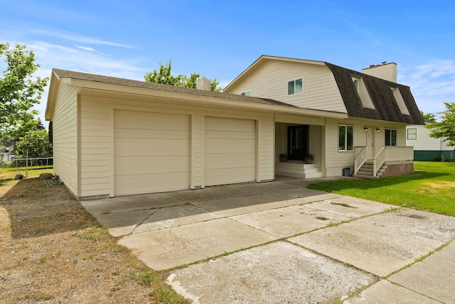 13704 E Heroy Ave, Spokane Valley, WA 99216 - view of front of property featuring a chimney, a gambrel roof, roof with shingles, an attached garage, and driveway