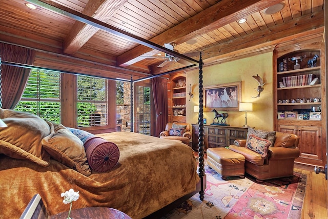 10351 N Gibson Rd, Hayden, ID 83835 - bedroom featuring wood-type flooring, wood ceiling, and beam ceiling