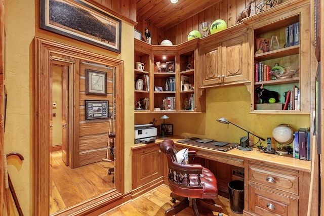 10351 N Gibson Rd, Hayden, ID 83835 - office with built in study area, wooden ceiling, and light wood-style flooring