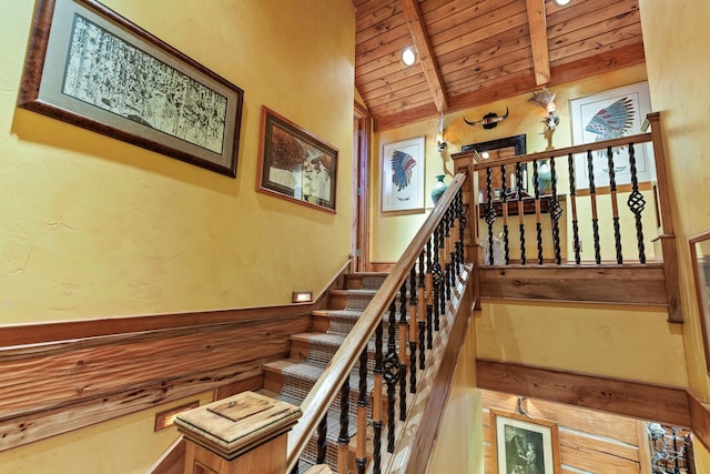 10351 N Gibson Rd, Hayden, ID 83835 - stairway with wooden ceiling