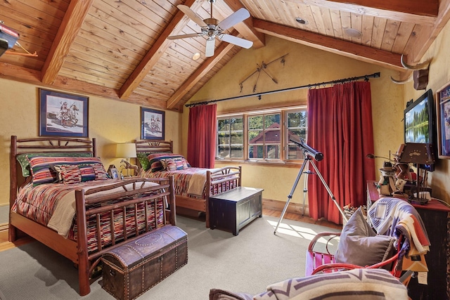 10351 N Gibson Rd, Hayden, ID 83835 - carpeted bedroom with wood ceiling, baseboards, ceiling fan, and a textured wall