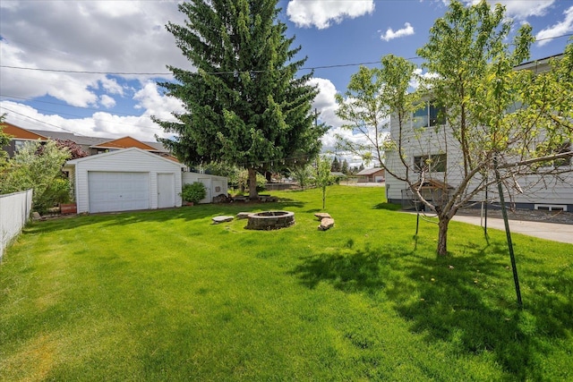 11707 E Broadway Ave, Spokane, WA 99206 - view of yard with a fire pit, an outbuilding, and a garage