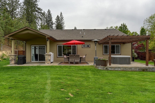 10812 N Fleetwood Ct, Spokane, WA 99208 - back of property with a hot tub, a patio, a pergola, central air condition unit, and roof with shingles