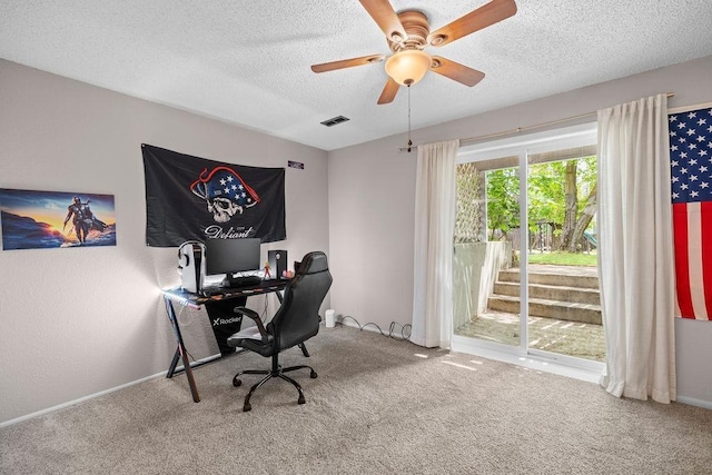 113 W Florence Ave, Spokane, WA 99218 - home office featuring carpet, a textured ceiling, baseboards, and ceiling fan