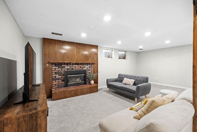 113 W Florence Ave, Spokane, WA 99218 - living room featuring carpet floors, recessed lighting, a fireplace, and baseboards