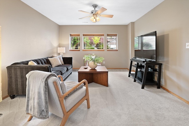 5229 S Altamont Ln, Spokane, WA 99223 - living area with light carpet, a ceiling fan, and baseboards