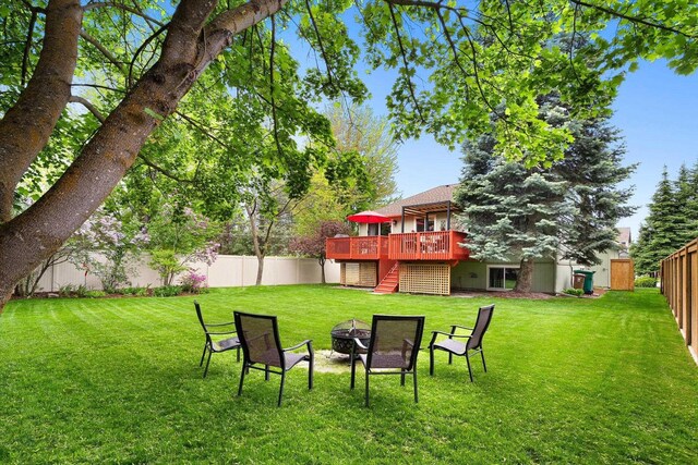 5229 S Altamont Ln, Spokane, WA 99223 - view of yard with stairway, a fire pit, and a deck