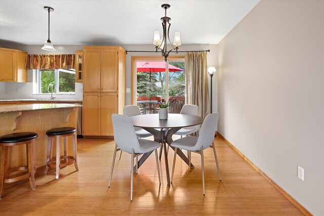 5229 S Altamont Ln, Spokane, WA 99223 - dining area featuring light wood-type flooring, baseboards, and a chandelier
