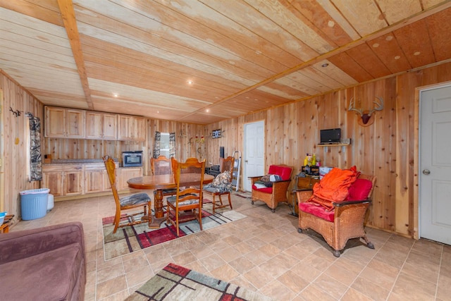 552 Forgotten Trail Rd, Newport, WA 99156 - dining room featuring wood ceiling, wooden walls, and recessed lighting