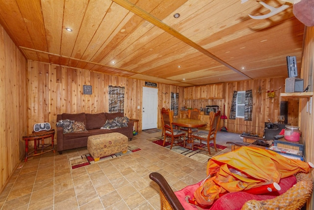 552 Forgotten Trail Rd, Newport, WA 99156 - living area with wood ceiling, wood walls, and recessed lighting