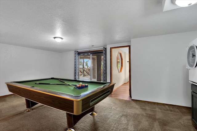 7101 N Greenwood Pl, Spokane, WA 99208 - game room with carpet, billiards table, baseboards, and a textured ceiling
