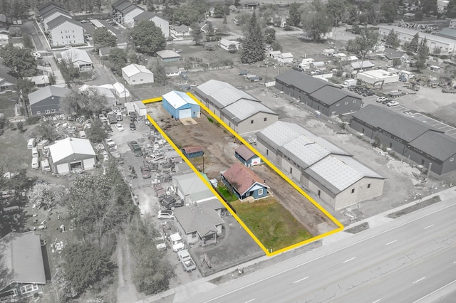 aerial perspective of suburban area with property parcel outlined