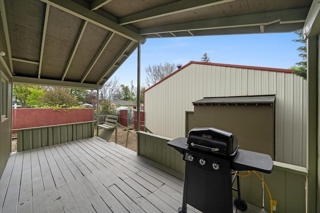 2623 W Olympic Ave, Spokane, WA 99205 - wooden deck featuring grilling area and an outbuilding