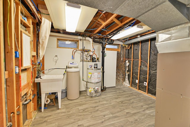 2033 S Rebecca St, Spokane, WA 99223 - unfinished below grade area featuring secured water heater, a water softener, and wood finished floors