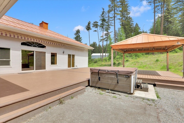 30915 N Chipmunk Rd, Chattaroy, WA 99003 - view of patio featuring a hot tub, a deck, and a gazebo