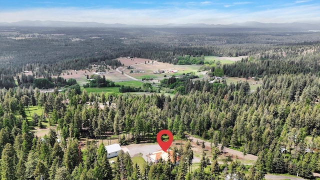 30915 N Chipmunk Rd, Chattaroy, WA 99003 - aerial overview of property's location featuring a heavily wooded area and a mountain backdrop