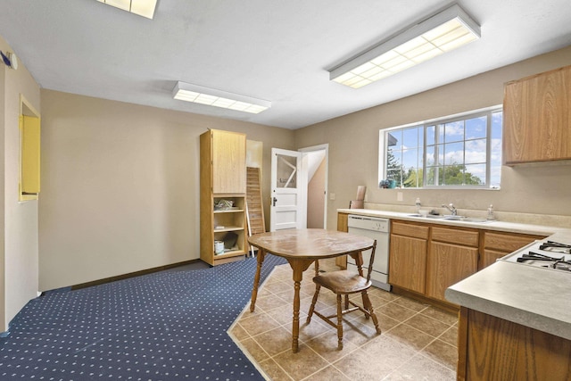 14203 E Belmont Rd, Mica, WA 99023 - kitchen with white dishwasher, a sink, light countertops, and stovetop