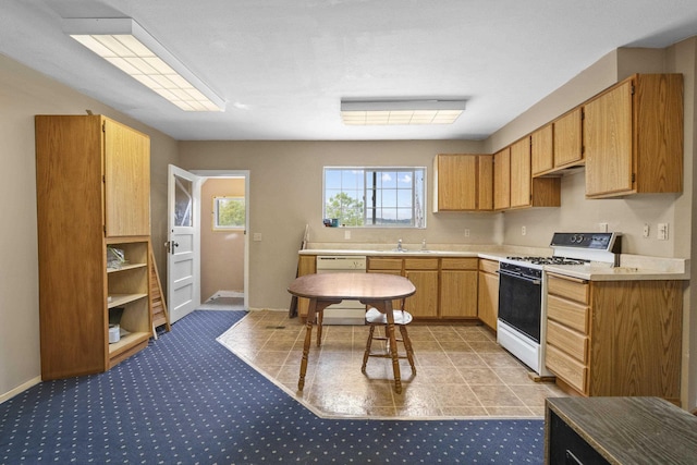 14203 E Belmont Rd, Mica, WA 99023 - kitchen with white appliances, light countertops, healthy amount of natural light, and light colored carpet