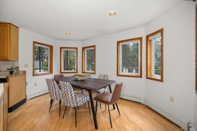 5217 E Stoughton Rd, Valleyford, WA 99036 - dining room with a baseboard heating unit, light wood-style flooring, recessed lighting, and baseboards