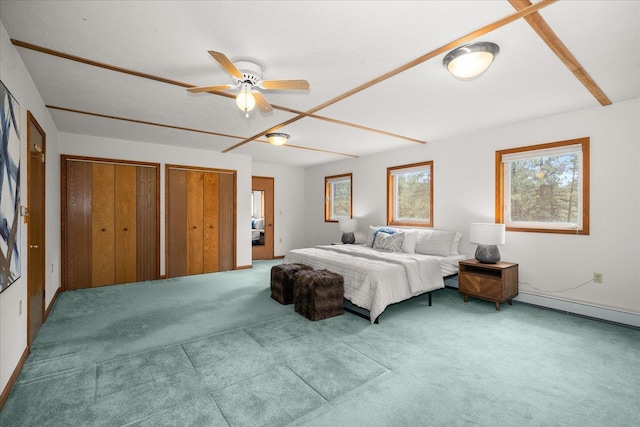 5217 E Stoughton Rd, Valleyford, WA 99036 - carpeted bedroom with multiple closets and a baseboard radiator