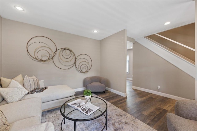 1721 E 12th Ave, Spokane, WA 99202 - living room with wood finished floors, baseboards, recessed lighting, and stairs