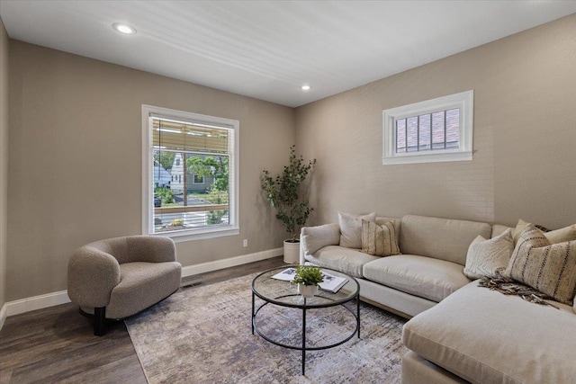 1721 E 12th Ave, Spokane, WA 99202 - living room with baseboards, dark wood-style flooring, and recessed lighting
