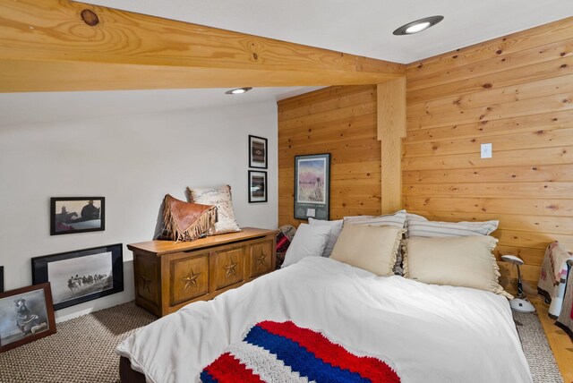 8310 E Belair Rd, Valleyford, WA 99036 - bedroom featuring wooden walls and recessed lighting