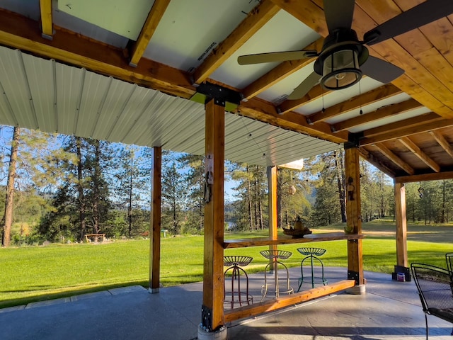 20 River Ranch Rd, Kettle Falls, WA 99141 - view of patio / terrace featuring view of wooded area and a ceiling fan