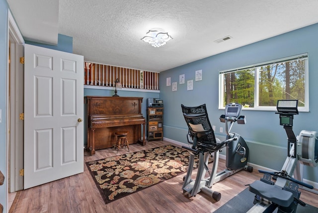 4109 S Hollow Ct, Spokane, WA 99206 - exercise room with wood finished floors, a textured ceiling, and baseboards