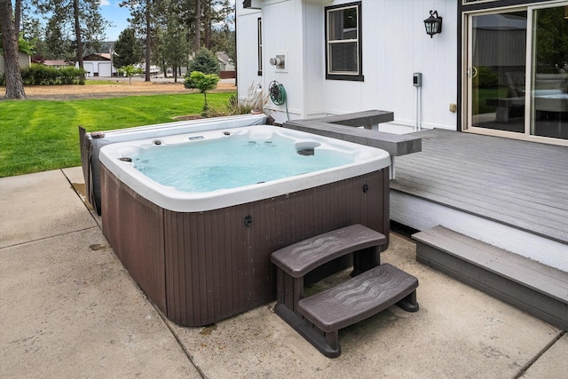 6482 Lakeview Dr, Nine Mile Falls, WA 99026 - view of patio featuring a hot tub and a deck