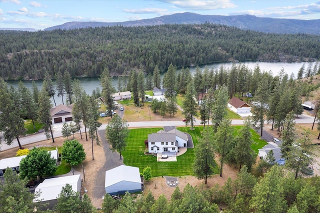 6482 Lakeview Dr, Nine Mile Falls, WA 99026 - bird's eye view of a heavily wooded area and a water and mountain view