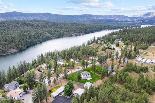 6482 Lakeview Dr, Nine Mile Falls, WA 99026 - aerial view of property and surrounding area featuring a forest and a water and mountain view