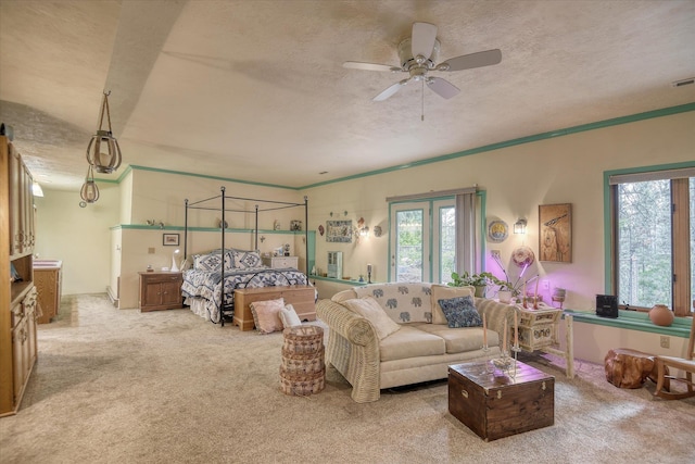 8410 E Columbia Park Dr, Spokane, WA 99212 - bedroom featuring a textured ceiling, multiple windows, carpet floors, and crown molding